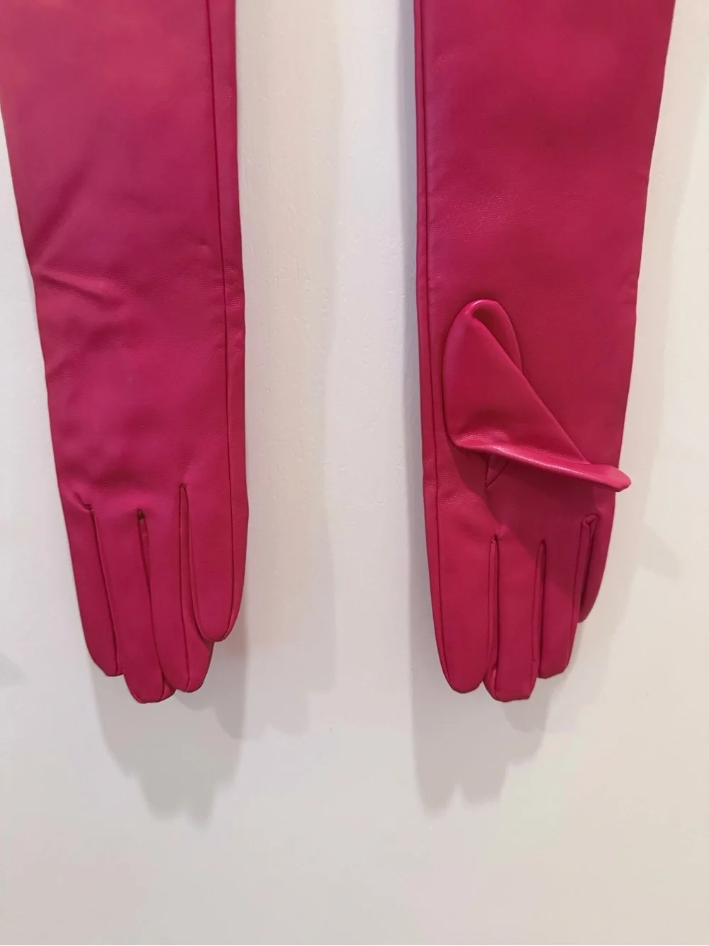Long Red Faux Leather Opera Gloves